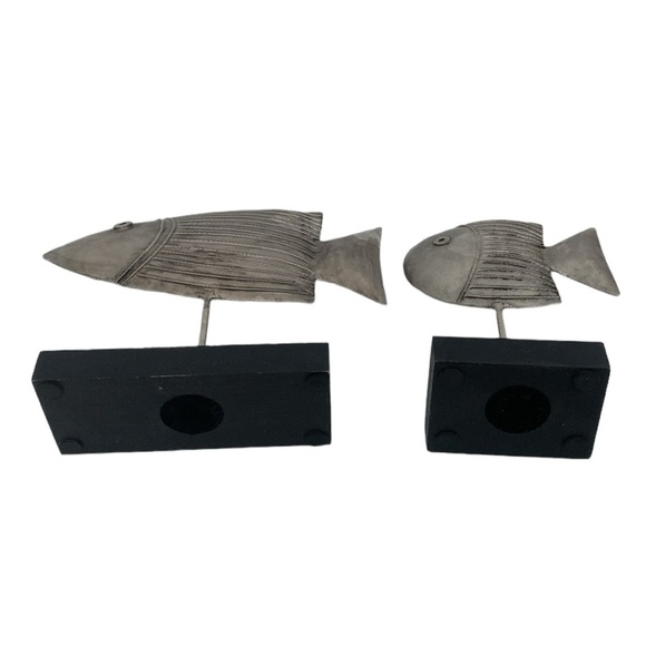 Metal Fish Wood Base Home Decor Set (2) - Picture 6 of 7